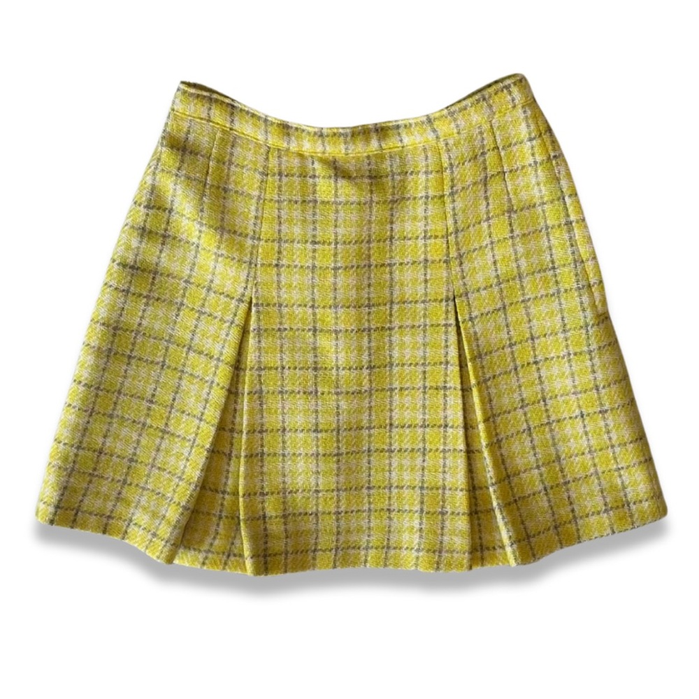 Vintage Handmade Yellow Plaid Pleated Woolen Skirt Size 2/4 Preppy Cher Horowitz